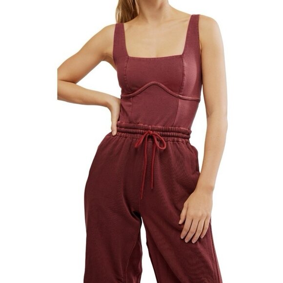 Free People Movement Sz Large Womens Crimson Red Inbound Romper Jumpsuit - Picture 15 of 16